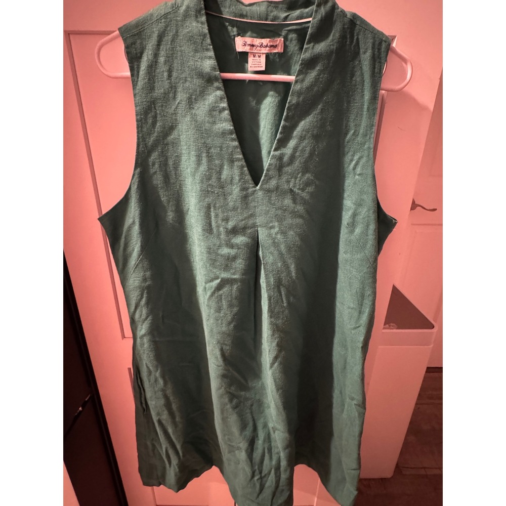 Tommy Bahama Womens Linen Blend V-Neck Sleeveless Shift Dress Teal Green‎ Size M